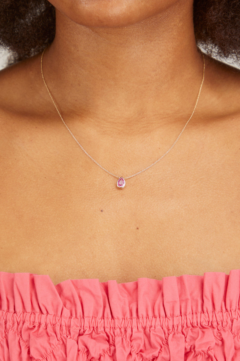 Vintage La Rose Pink Sapphire Pear Bezel Necklace in 14K Yellow Gold –  Hampden Clothing