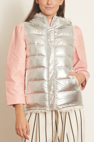 Yves Salomon Coats Kalgan Reversible Vest in Silver/Ivoire