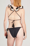 Zimmermann Swimwear Anneke Crochet Triangle Bikini in Black/Cream