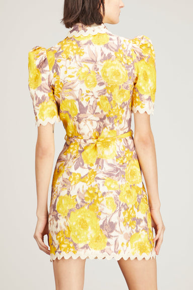 Zimmermann Dresses High Tide Ric Rac Mini Dress in Yellow Ikat Floral