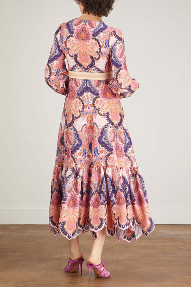 Zimmermann Dresses Laurel Billow Embroidery Midi Dress in Navy Baroque Floral
